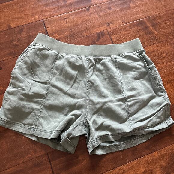 Faherty XL Shorts High Rise Elastic Waistband Pull On Arlie Green Linen Blend - Picture 2 of 11